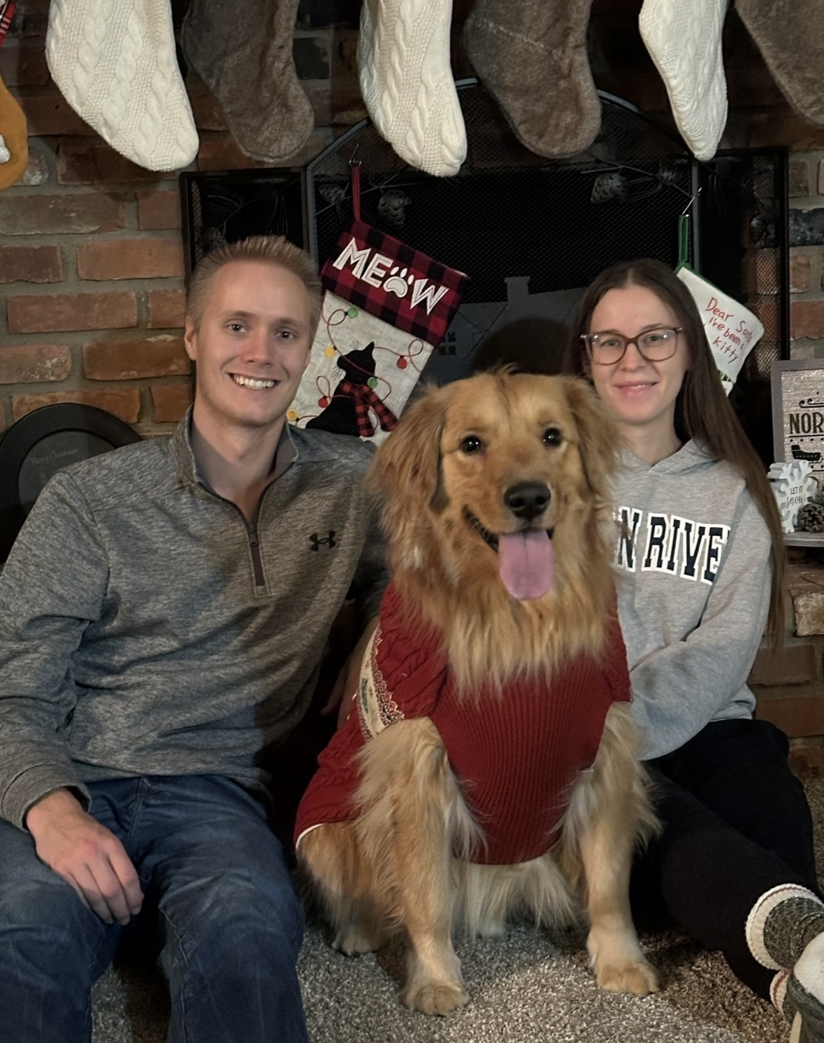 River with family and dog